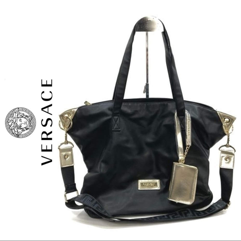 NEW Versace Black & Gold Large Tote Weekender Keepall Carryall Bag
